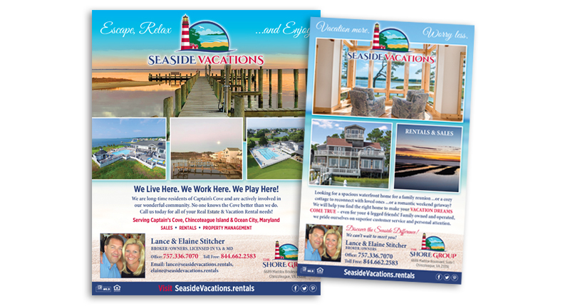 Seaside Vacations and The Shore Group ad design