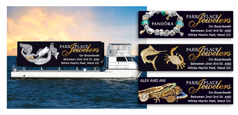 Park Place Jewelers ad boat sign design