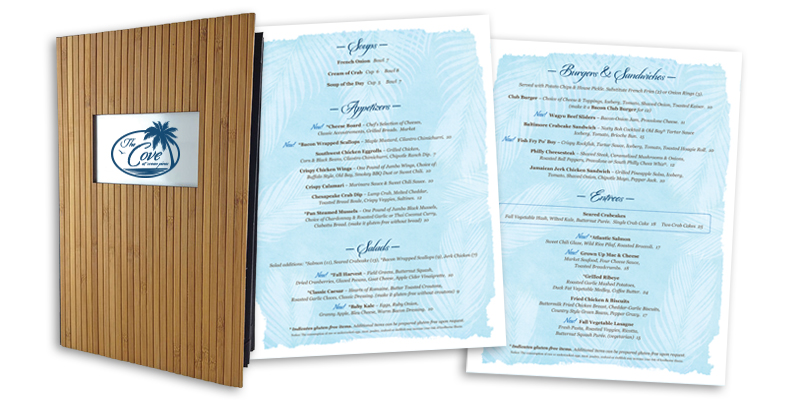 The Cove at Ocean Pines dinner menu design