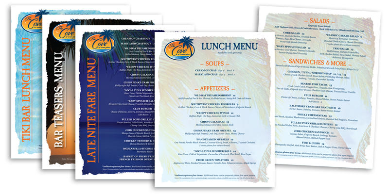 The Cove at Ocean Pines lunch menu design