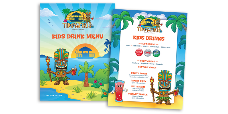 Tipsy Tikis kids drink menu design