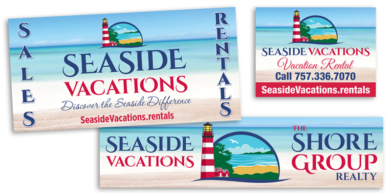 The Shore Group Realty and Seaside Vacations sign design